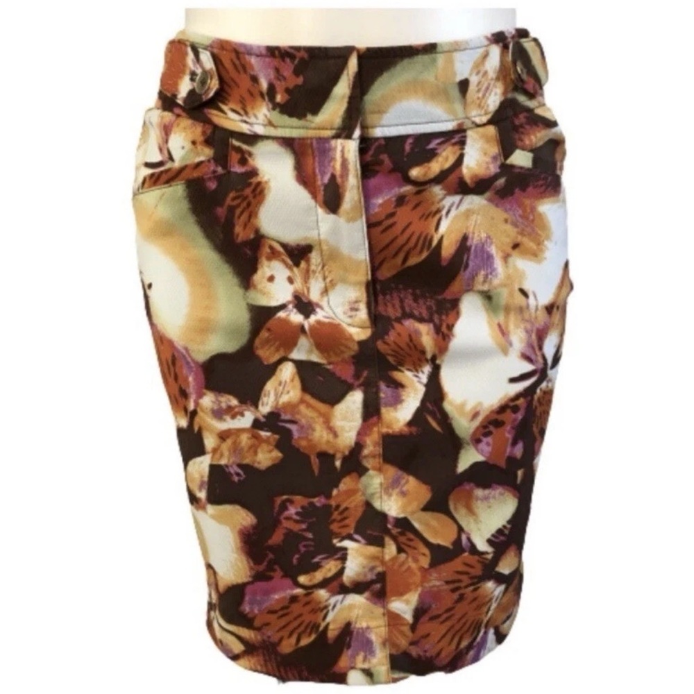 Etcetera Straight Pencil Skirt Size 2 Multi Color Brown Orange Fall Wildflower